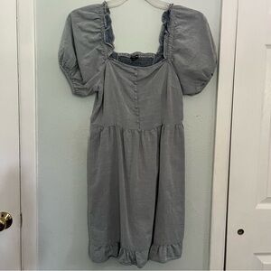 Chambray puff sleeve mini dress